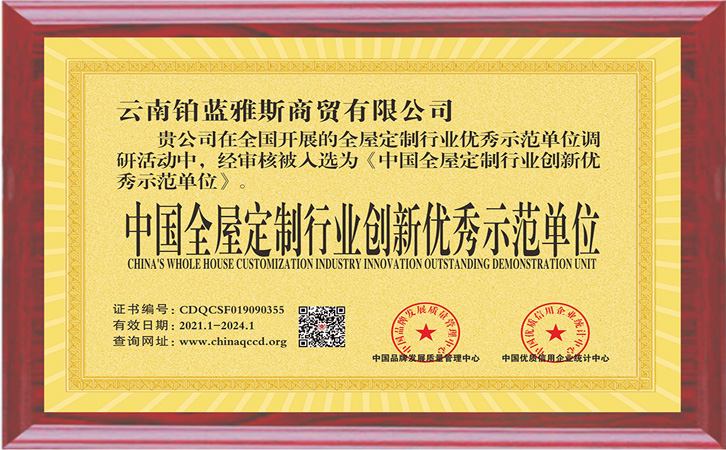 中国全屋定制行业创新优秀示范单位